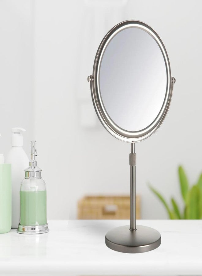 JERDON Two-Sided Tabletop Makeup Vanity Mirror - 5X-1X Magnification & Swivel Design - 9-Inch Diameter Mirror with Adjustable Height - Nickel Finish - Model JP4045N - Image 2